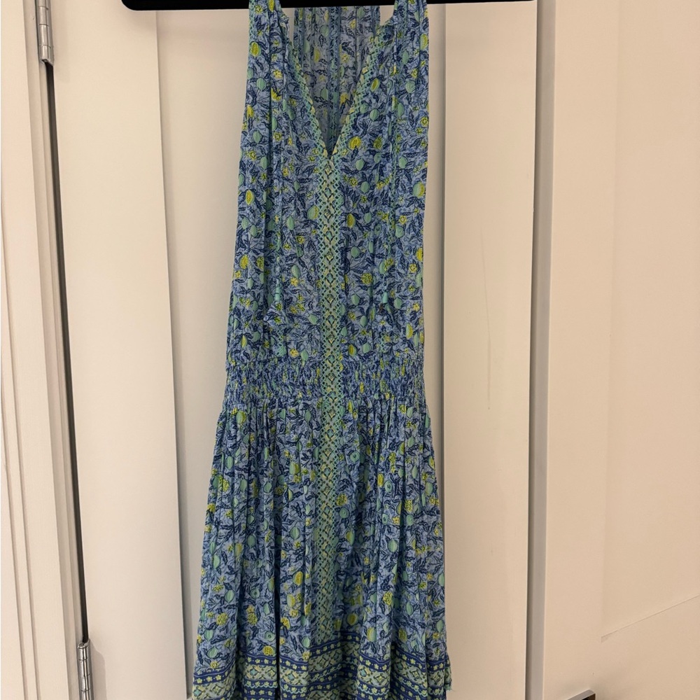 Poupette St. Barth Blue and Green Floral Dress Small